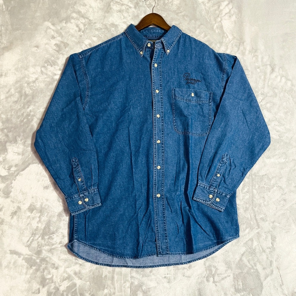 Wrangler Hero Denim Shirt Mens Large Blue Excellent Long Sleeve
